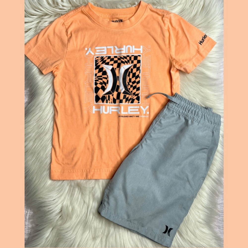 Hurley Coral Short Sleeve T-Shirt & Gray Shorts Outfit Boys size 5